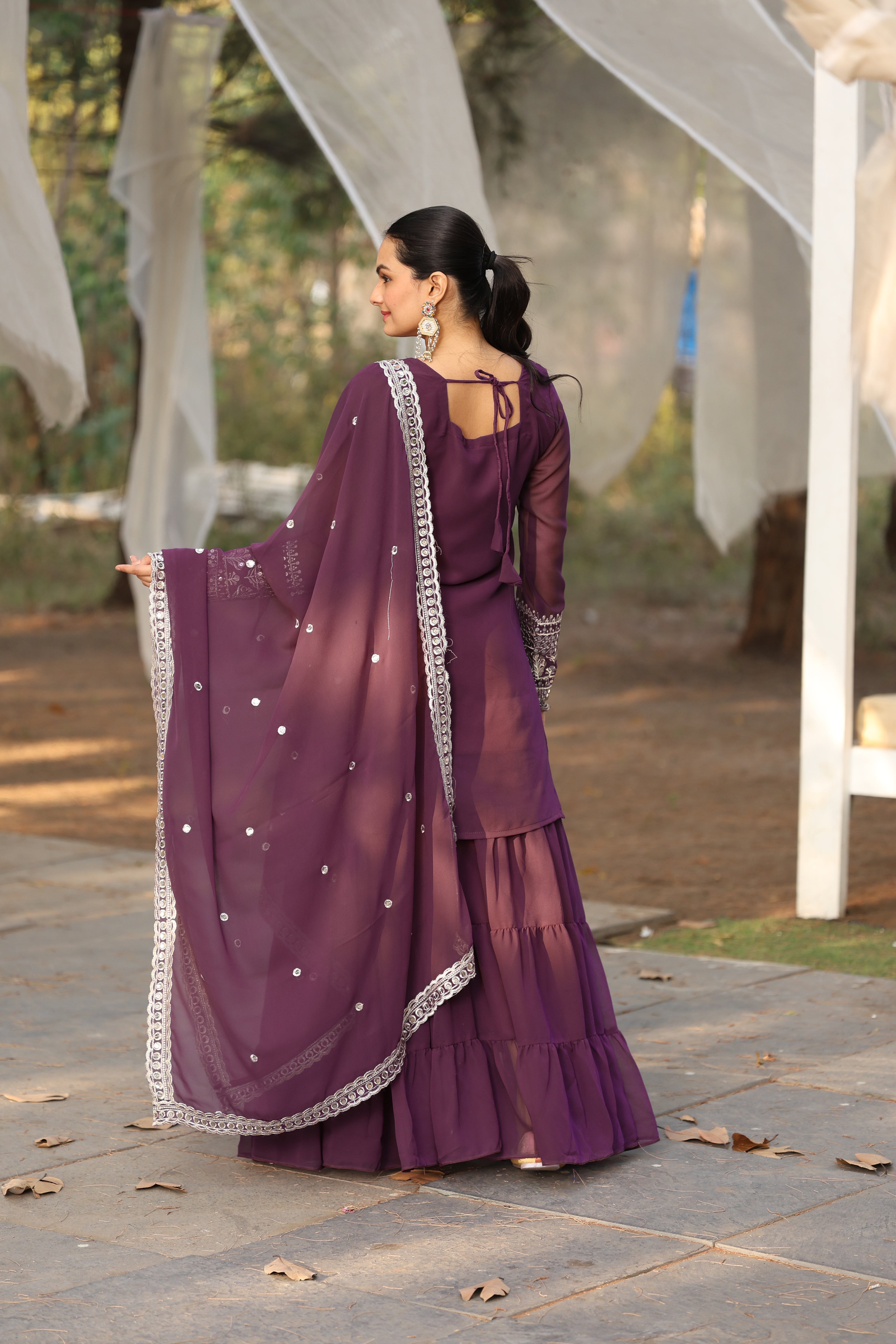 Dark Purple Mirror Work Sharara Suit For Women | Premium Designer Festive Indian Ethnic Wear Set