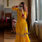Yellow Chinon Silk Sharara Set