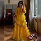Yellow Chinon Silk Sharara Set